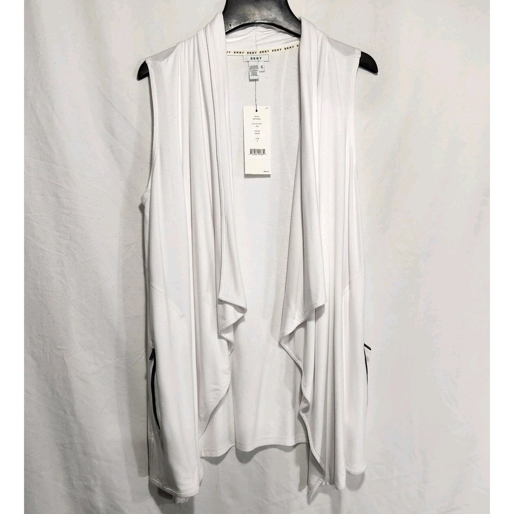 DKNY Womens Draped Open Front‎ Vest White Size Small